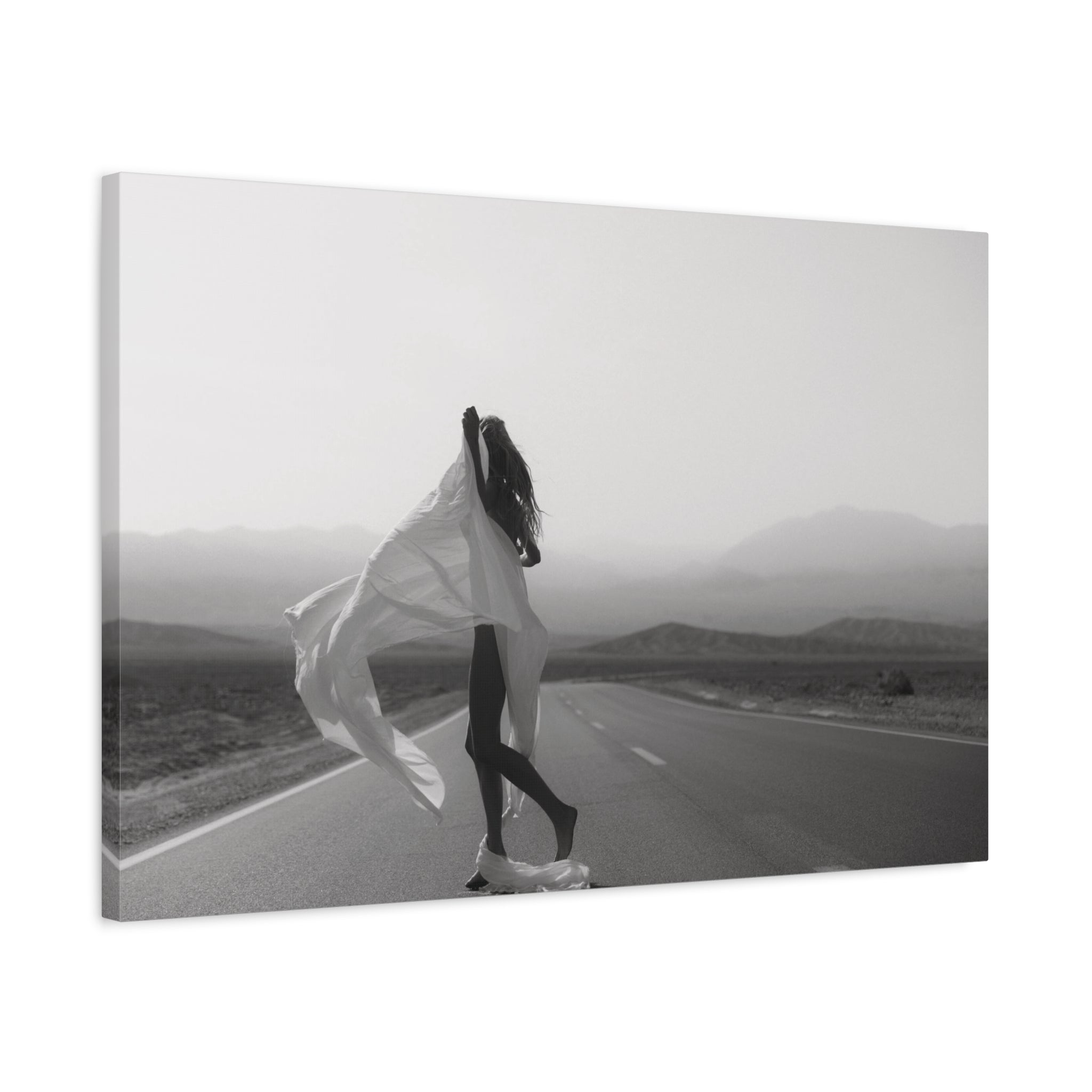 Open Road Reverie, Death Valley – Black & White Canvas Print Wall Décor – Women in Landscape Wall Art