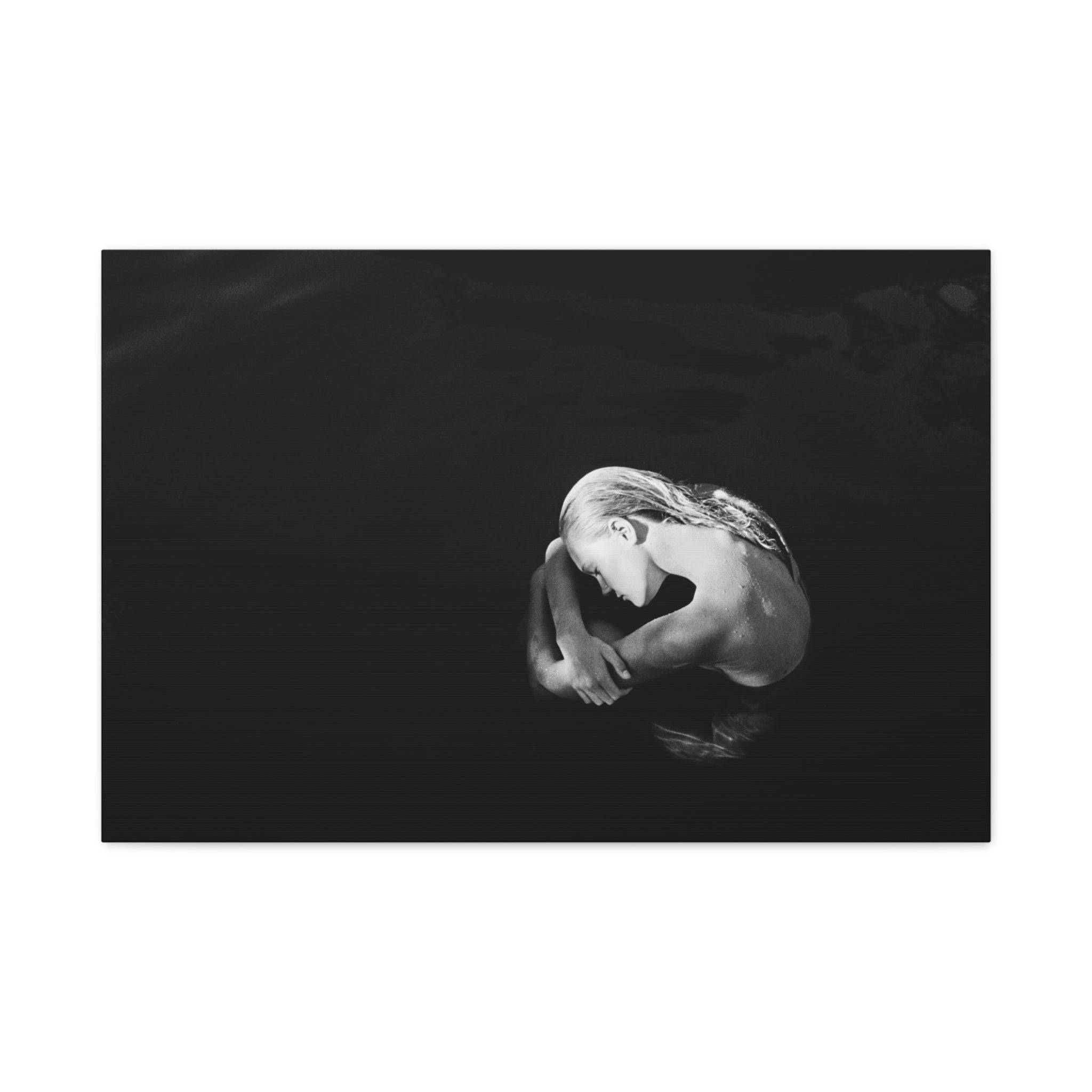 Nocturne Still Waters – Black & White Fine Art Canvas of Woman in Water