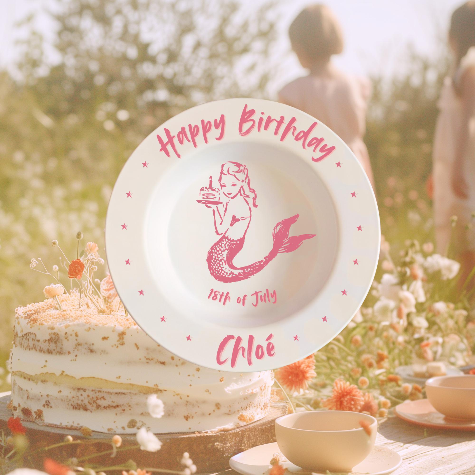 Personalized Mermaid Birthday Bowl for Kids – 8.5" (21.6 cm)
