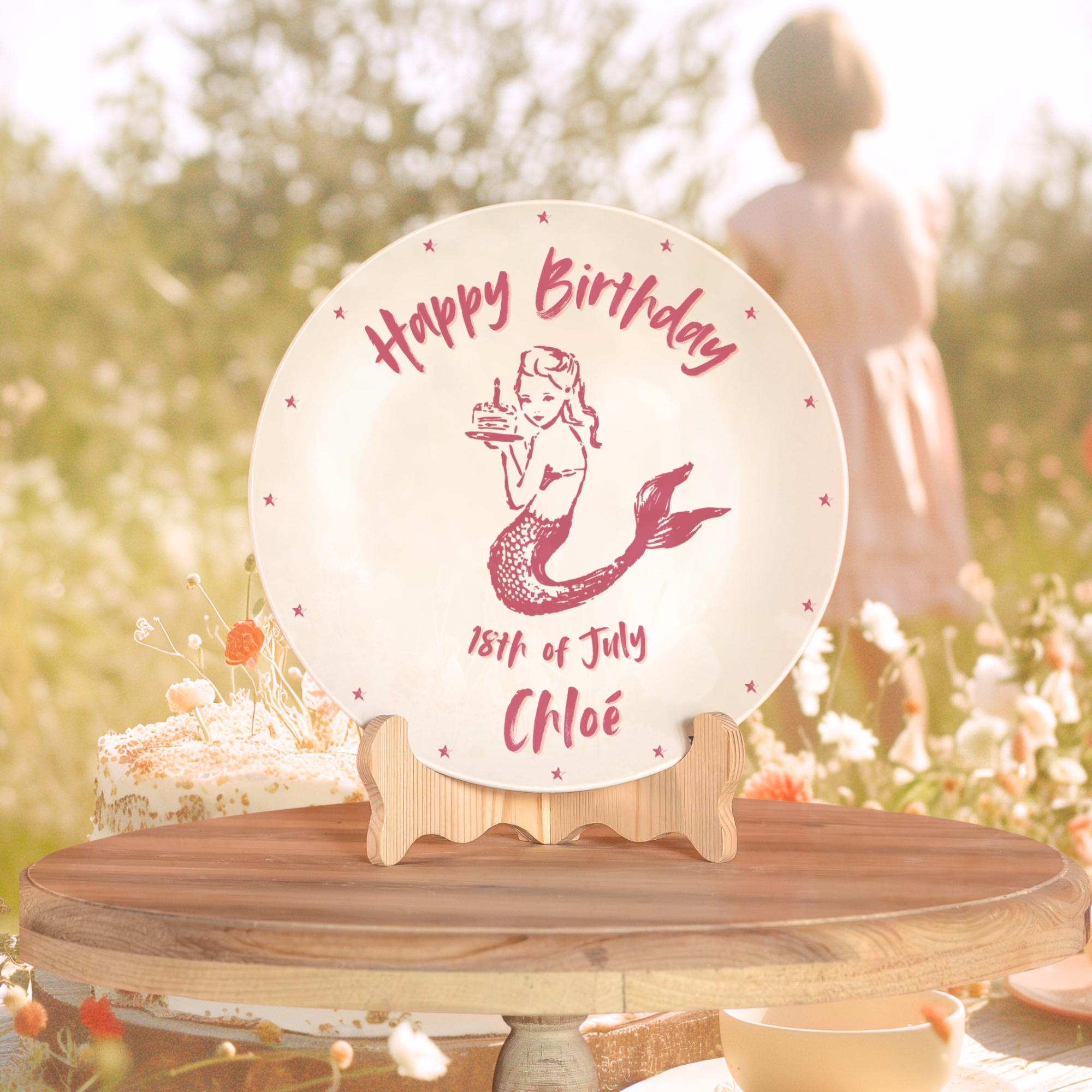 Personalized Mermaid Birthday Gift Plate for Kids – 10” (25.4 cm)