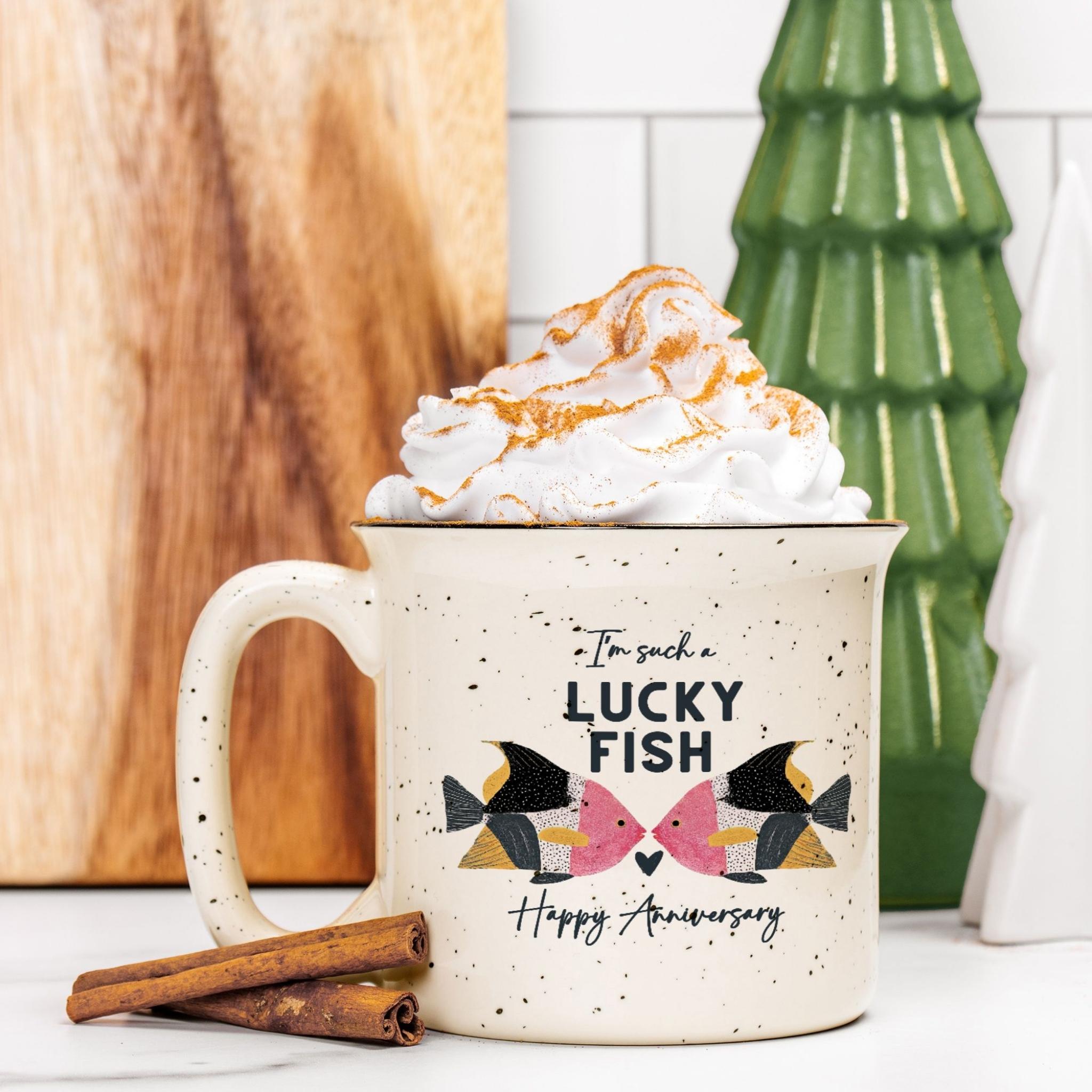 Lucky Fish ceramic anniversary mug by Republic of Venus™
Republic of Venus™ romantic speckled camp mug