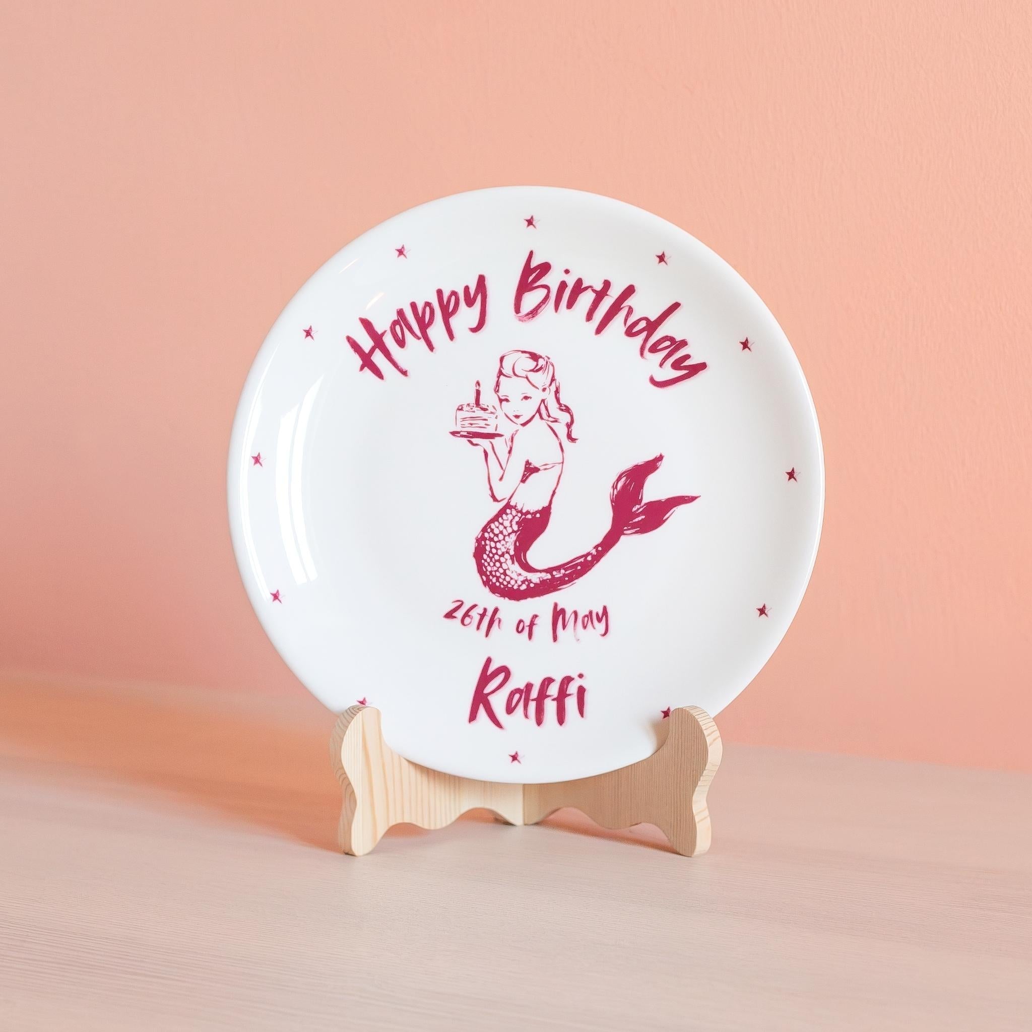 Personalized Mermaid Birthday Ceramic Plate – Custom Name Birthday Keepsake 10"