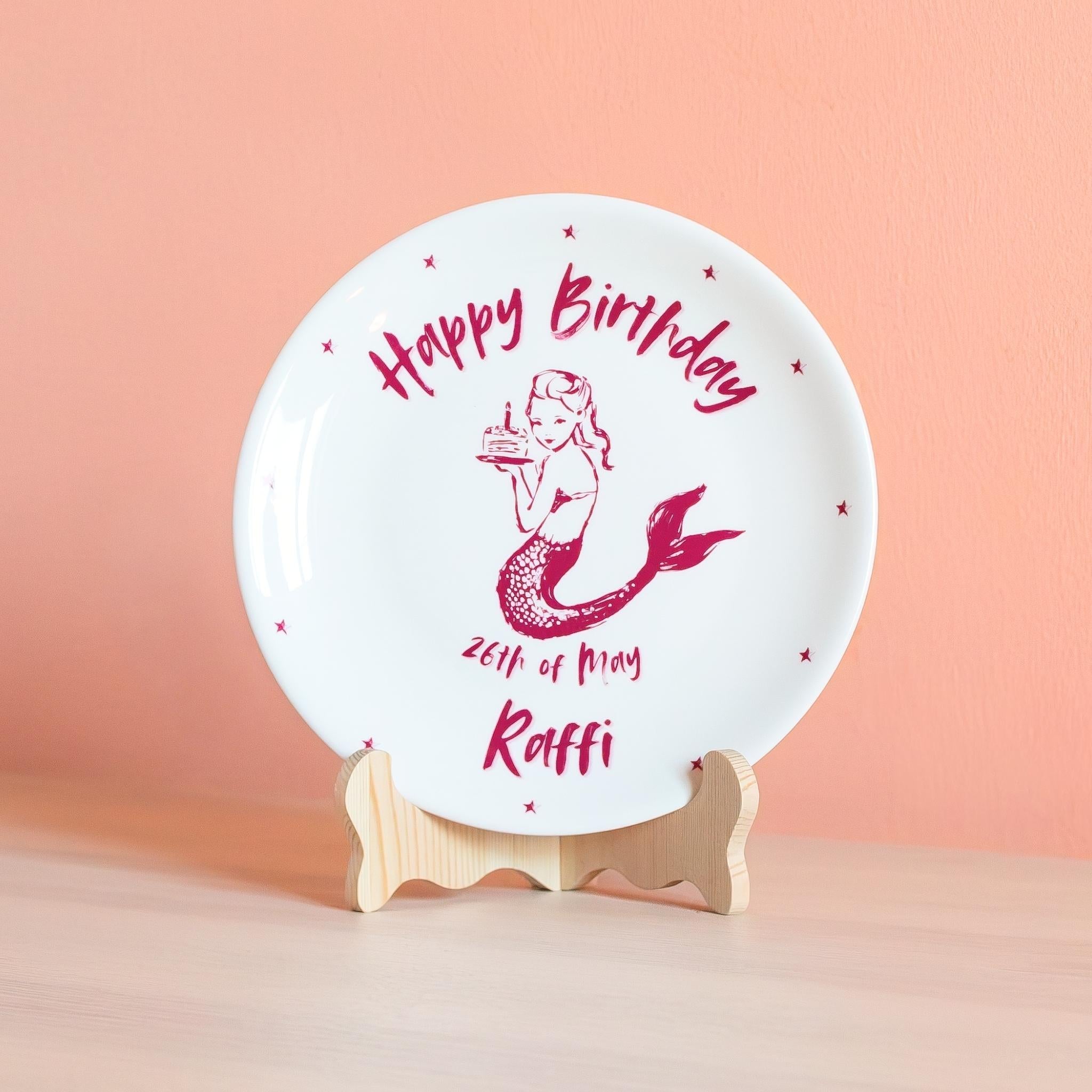 Personalized Mermaid Birthday Ceramic Plate – Custom Name Birthday Keepsake 8"