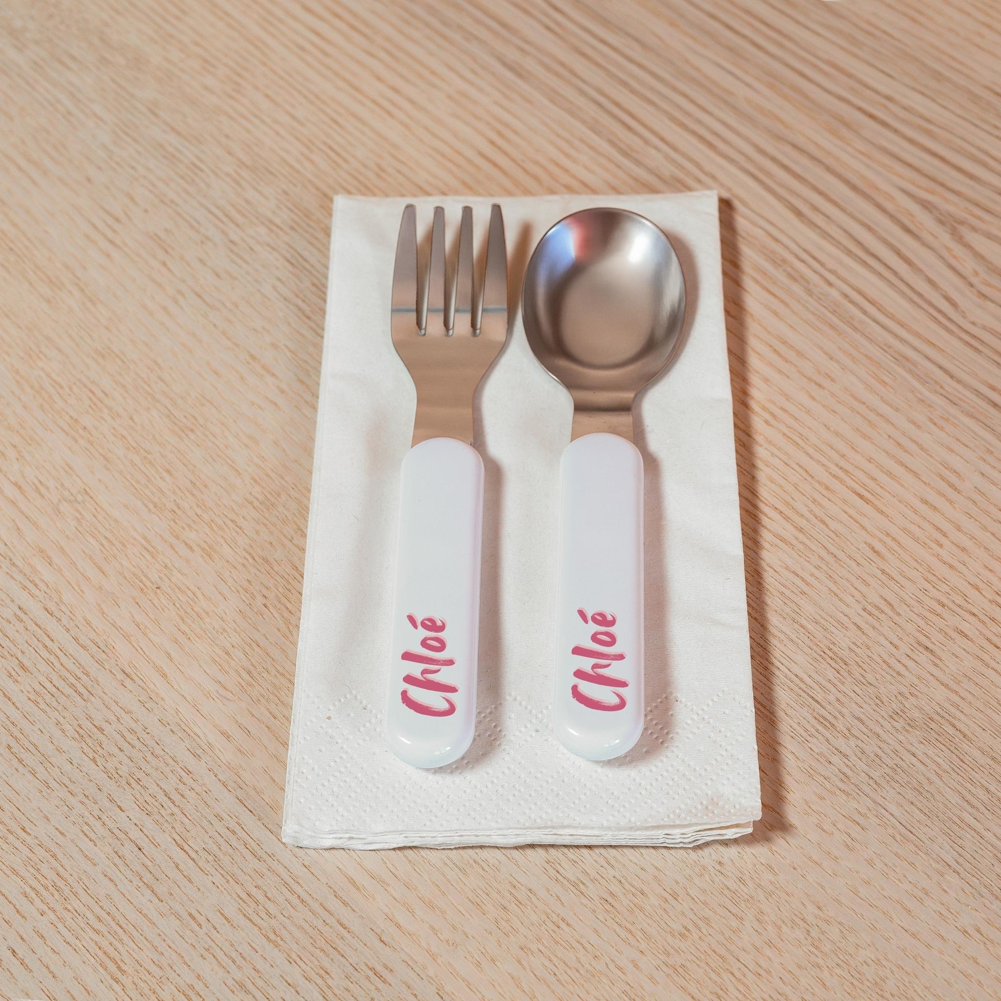 Kids Name Spoon and Fork Pink Set by Republic of Venus™ 