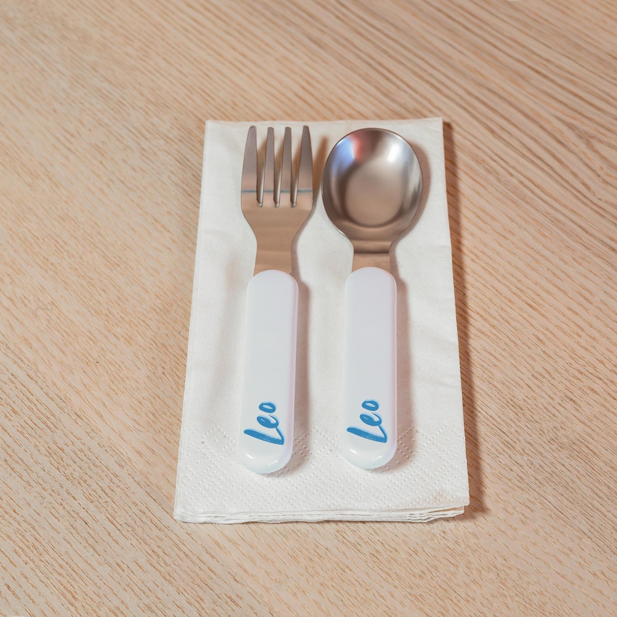Personalized Kids Name Spoon & Fork Set (Blue)