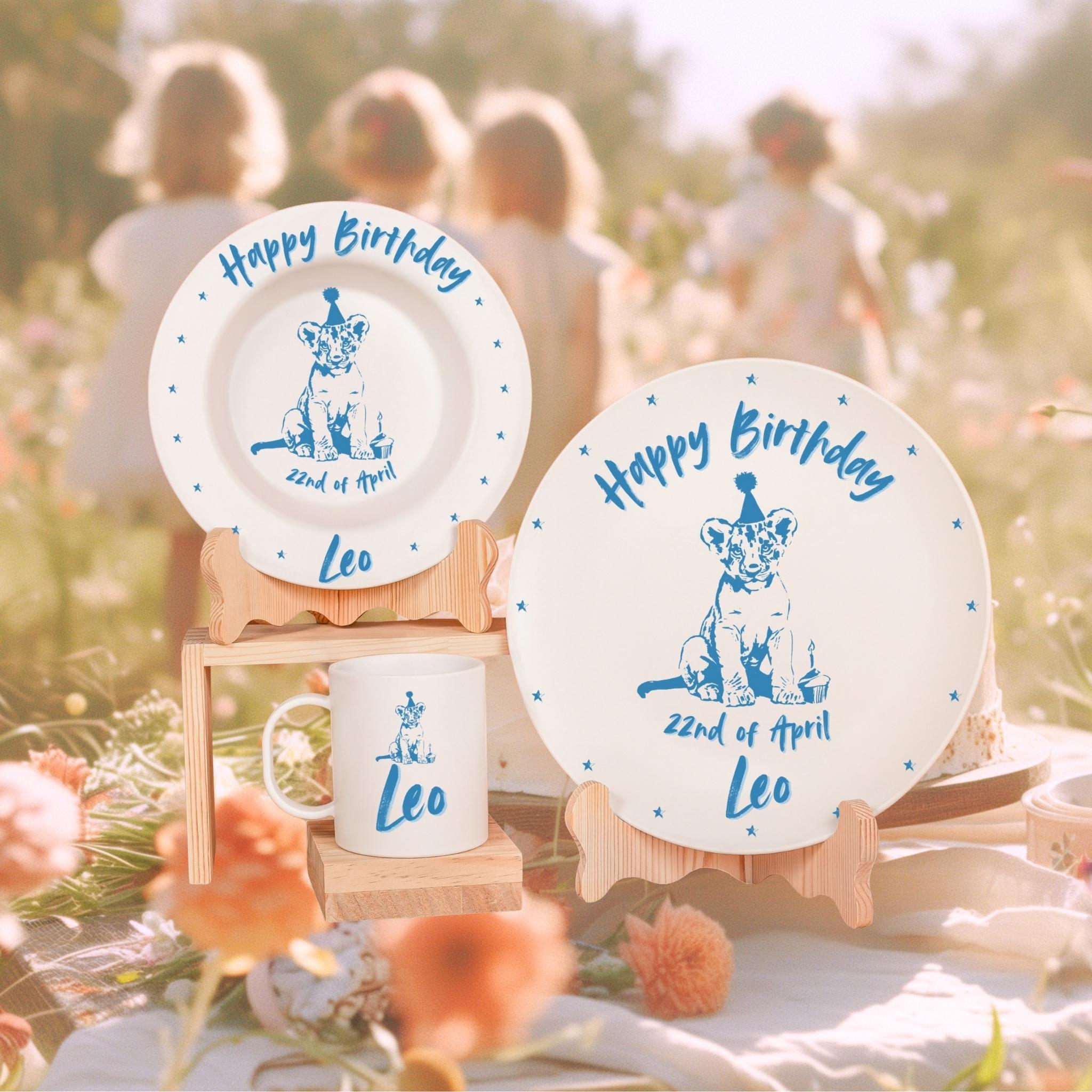 Personalized Kids' Tableware – Birthday Lion Cub Set